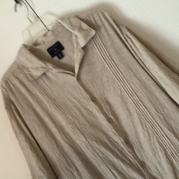 Men’s short sleeve tan big & tall linen rayon shirt - Picture 6 of 7